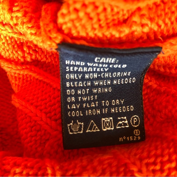 Vintage Ralph Lauren Sport Cable Knit Sweater Medium Orange V-Neck Pullover - Picture 5 of 9